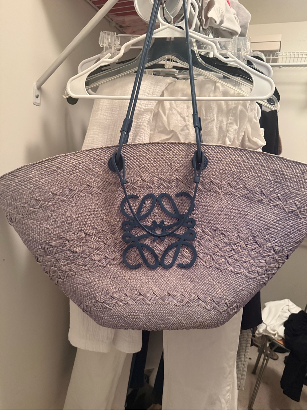 Loewe raffia large blue tote AUTHENTIC